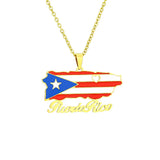 2024 New fashion vintage dripping stainless steel Puerto Rico map flag pendant necklace men's and women's collarbone chain acces