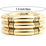 3PCS/SET Gold Chunky Bangles Bracelets For Women Plated Stack Layered Curved Bamboo Tube Stretch Bracelets Gift Jewelry
