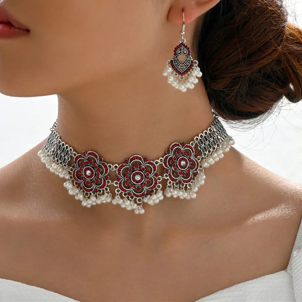 Vintage Jewelry Set For Women Artificial Pearl Tassel Jewelry Sets Artificial Crystal Decoration Necklace Earrings Set Jewelry