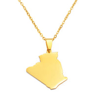 Anniyo 2.9cm Algeria Map Pendant Necklaces for Women Men Ethnic Jewelry Stainless Steel Algérie #316221