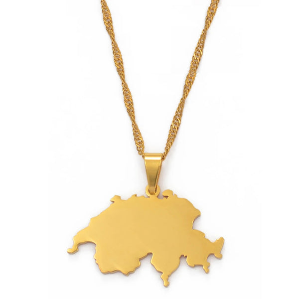 Anniyo Switzerland Map Pendant Necklaces for Women,Suisse Svizzera Svizra Schweizerische Swiss Maps Jewelry #101721