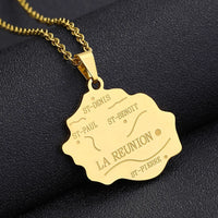 2024 New fashion stainless steel French Reunion map pendant necklace Geometric fashion men's and women's stainless steel pendant