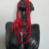 Luxurious Multi-Layer Red Beaded Flower Tassel Necklace Fashionable Choker High-End Clavicle Chain Jewelry Accessory