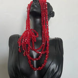 Luxurious Multi-Layer Red Beaded Flower Tassel Necklace Fashionable Choker High-End Clavicle Chain Jewelry Accessory
