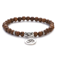 New Classic Natural Wood Beads Bracelets For Women Meditation Prayer Sliver Om Pendant Bracelet Men Wooden Yoga Jewelry
