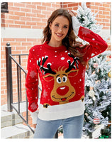 Christmas Knitwears Sweater Women Autumn And Winter New O Neck Long Sleeve Printed Fashion Casual Knitted Pullovers Feminina Top