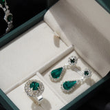 Retro and Trendy Zircon Droplet Shaped Pendant Necklace Bracelet, Ring Earrings, Women's Classic Jewelry Set Party Accessories