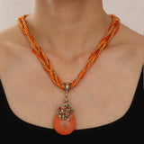 Bohemia Ethnic Resin Stone Pendant Necklace Women Crystal Flower Decoration Multilayer Beads Chain Choker Necklace Collar