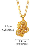 Anniyo Dragon Model Pendant Necklaces Women Men Gold Color Jewellery Cubic Zirconia Mascot Ornaments Lucky Symbol  @067104