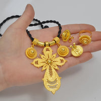 Anniyo 2025 NEW Ethiopian Jewelry Sets Cross Pendant Necklaces Earrings Rings African Eritrean Habesha Weeding Gifts #300116