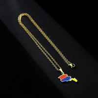 2024 New fashion stainless steel Armenian map flag necklace women's all-matching metal sweater chain niche accessories