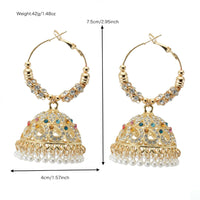 1 Pair Indian Bollywood Jhumka Earrings, Colorful Rhinestone Hollow Pearl Pendant Tassel, Women's Daily Wear Banquet Party Gift