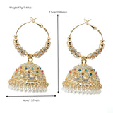 1 Pair Indian Bollywood Jhumka Earrings, Colorful Rhinestone Hollow Pearl Pendant Tassel, Women's Daily Wear Banquet Party Gift