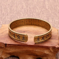 Vintage Buddhist Heart Sutra Cuff Bracelets Men's Six Character True Word Adjustable Bangles Religious Wish Talisman Jewelry