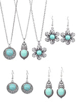 Vintage national imitation Turquoise women's earring necklace set antique silver plated alloy green earring necklace