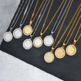 Men's Bible Verse Prayer Zircon Necklace,Stainless Steel Praying Hands Coin Medal Pendant Necklaces,Luxury Faith Jewelry Gift