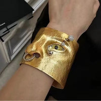 Metal Exaggerated Open Bangle Five Senses Europe American Style Alloy Plated Eyes Bracelets Unique Wide Geometric Cuff Bangles