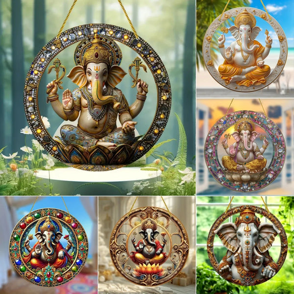 Vibrant Ganesha-The God of Wisdom Suncatcher,2D Round Translucent Hanging,home,room,Hinduism Religious Occasions&Festive Decor