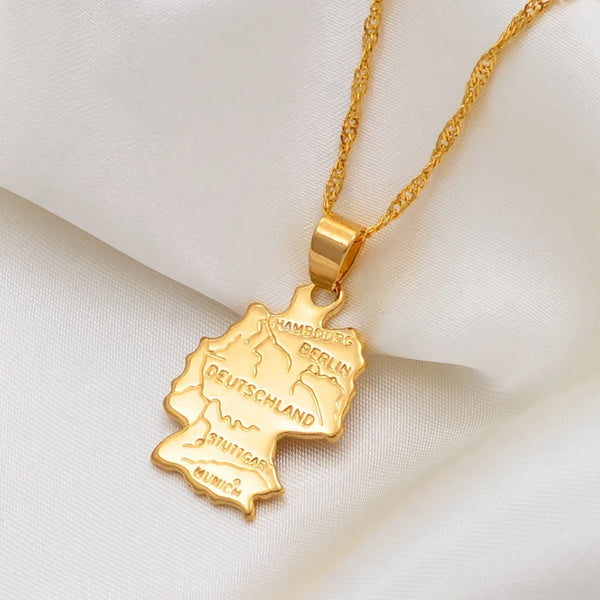 Anniyo Map Of Deutschland Necklace Pendants 45cm/60cm Chain For Women Gold Color Jewelry Germany Map German #007710