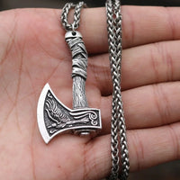 Trendy Retro Crow Prairie Wolf Double Sided Viking Tomahawk Pendant Necklace Charm Men's Necklace Metal Accessorie Party Jewelry