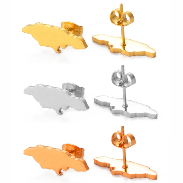 Anniyo Jamaica Map Stud Earrings for Women Girl Gold Color and Stainless Steel Jamaican Jewelry #139721