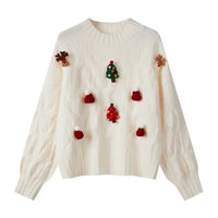 Sueter Mujer 2024 Korean New Sweater Women O Neck Christmas Cartoon Design Knitted Top Cute Fairycore Fashion Pullover CR3335