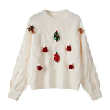 Sueter Mujer 2024 Korean New Sweater Women O Neck Christmas Cartoon Design Knitted Top Cute Fairycore Fashion Pullover CR3335