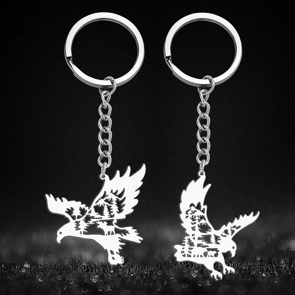 Dawapara Vintage Eagle Crow Raven Pendant Keychain Viking Animal Bird Protection Amulet Stainless Steel Keyring Jewelry