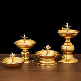 Golden Oil Lamp For Buddha With Glass Windproof Cover,Metal Buddhist Lantern Burner,Religious Candlestick Item