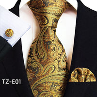 Royal Striped Paisley Ties For Men Luxury 8cm Necktie Pocket Square Cufflinks Gift Set Jacquard Weave Tie Suit Accessories