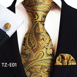 Royal Striped Paisley Ties For Men Luxury 8cm Necktie Pocket Square Cufflinks Gift Set Jacquard Weave Tie Suit Accessories