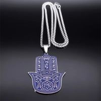 Chai Hebrew Letter Fatima Hamsa Hand Necklace Men/Women Stainless Steel Blue Color Jewish Lucky Necklacse Jewelry colar N7781S01