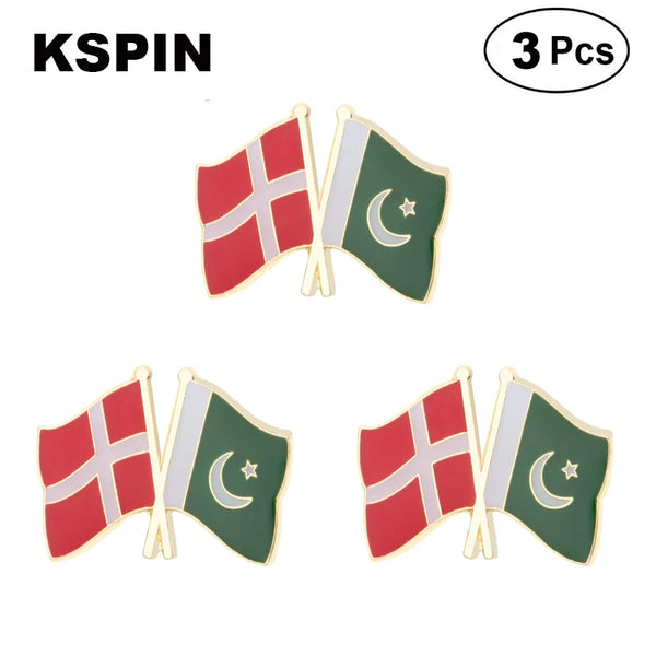 Denmark & Pakistan Flag Lapel Pin Friendship Flag Badge Flag pin 3pcs A Lot