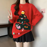 Red Christmas Pullover Sweater For Women In Autumn And Winter 2025 Women's Casual Versatile O Neck Knitted Sweater New Casual