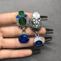 Middle heavy industry blue rhinestone necklace earrings set women order Europe and the United States exaggerated high-grade temp