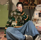 Christmas Reindeer Pullover Sweater Long Sleeve Red Loose Lazy Knitwear Horean Casual O Neck Hiphop Bf Couple Harajuku Y2K Top