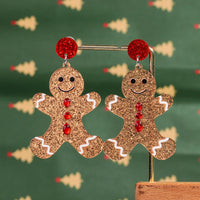 Merry Christmas Acrylic Earrings for Women Girls Newest Cute Cartoon Glitter Gingerbread Man Drop Earring Fashion Jewelry Gifts