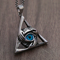 Retro Unique Evil Eye Pendant for Men Punk Hip Hop Stainless Steel Triangle Necklace Personality Fashion Jewelry Gift Wholesale