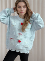 Christmas Sweater Women 2024 Korean Style O Neck Casual Loose Jumper Women Chic O Neck Peark Bow New Year Sweater Knitwear