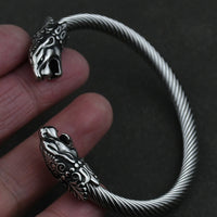Men Stainless Steel Viking Wolf Geri and Freki Bear Paw Head Bangle amulet Bracelets for Male Gift