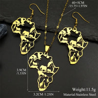 New fashion African map animal logo hollow stainless steel earrings pendant necklace set accessories temperament everything coll