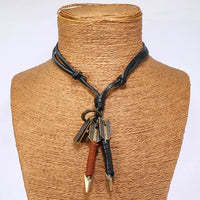 1 piece Handmade leather wrapped double arrow pendant necklace