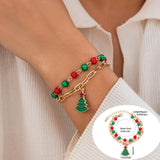 5pcs/set Cute Christmas Series Snowflake Tree Pendant Crystal Bracelet Women CCB Beads Adjustable Thread Rope Bracelet