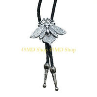 49MD Mens Gothic Western Bolo Tie Cowboy Necktie Metal Skull Moths Pedant Necklace
