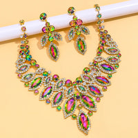 Exaggerated Leaf Necklace Earrings Sets Bridal for Women Gift Colorful Rhinestone African Jewelry Set Nigerian Wedding Costume