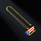 2024 New fashion vintage dripping stainless steel Puerto Rico map flag pendant necklace men's and women's collarbone chain acces