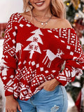 Sexy V-Neck Christmas Sweater Women's Double-Sided Asymmetrical Wool Top Sexy Backless Pullover Tree Print Sweater Tops T-Shirt