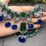 Middle heavy industry blue rhinestone necklace earrings set women order Europe and the United States exaggerated high-grade temp