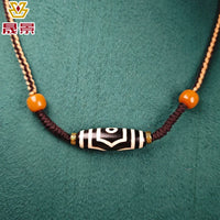 Black And White Patina Nine-Eye Natural Agate Dzi Necklace With Bead Collarbone Chain