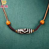 Black And White Patina Nine-Eye Natural Agate Dzi Necklace With Bead Collarbone Chain